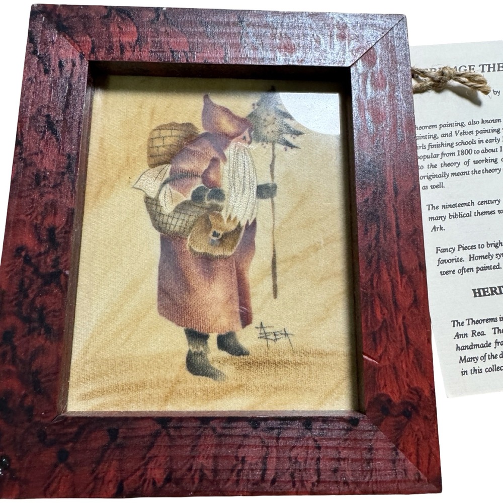 Ann Rea Heritage Theorem Painting Santa Oil on Velvet Signed Folk Art Framed